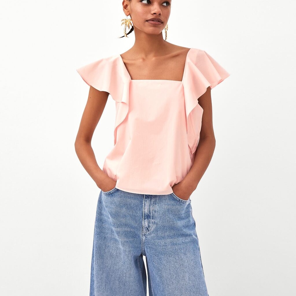 zara poplin ruffled top